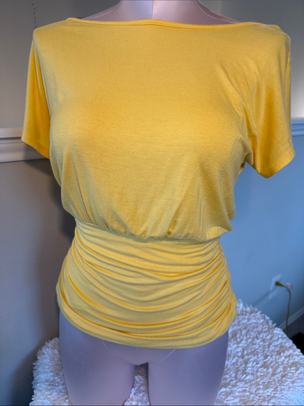 Storm Yellow Ruched Waist Short Sleeve Top
